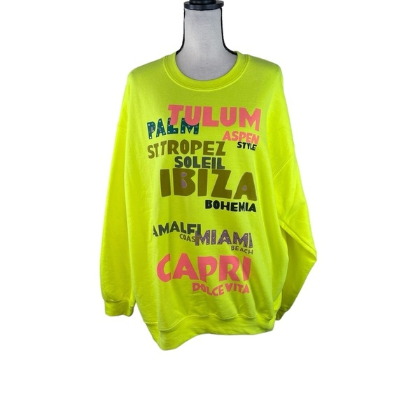 Alla Berman Global Jetsetter Boyfriend Sweatshirt Neon Yellow XL - Picture 1 of 10